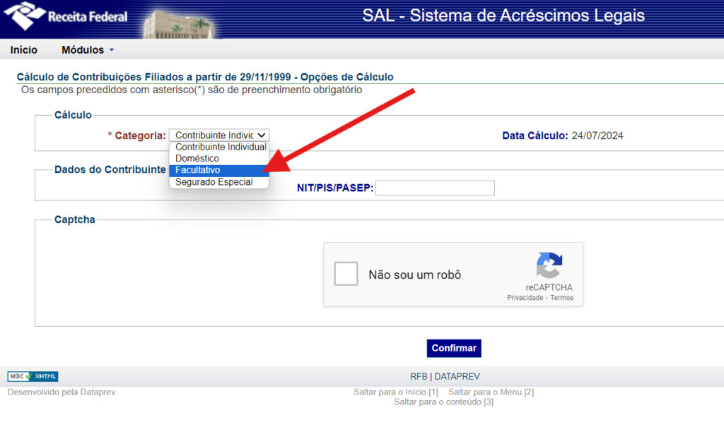 como gerar a guia da previdência social (GPS) pelo Sistema de Acréscimos legais (SAL) como segurado facultativo do inss