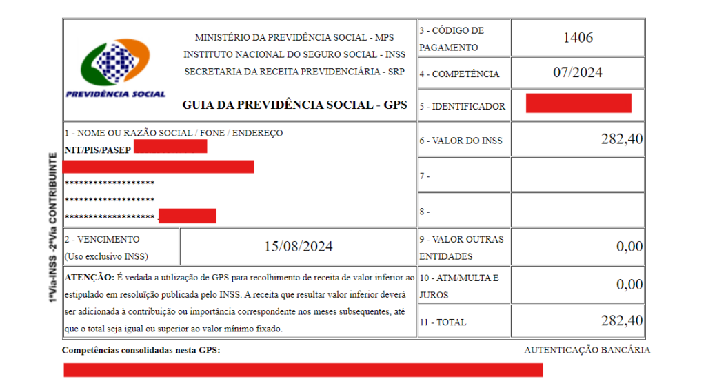 exemplo de guia da previdência social (gps) do inss