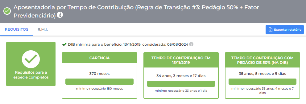 exemplo de aposentadoria pedágio 50%