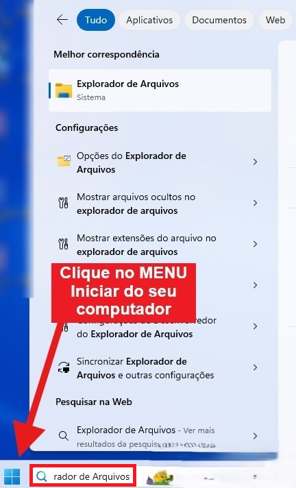 Clique no menu iniciar