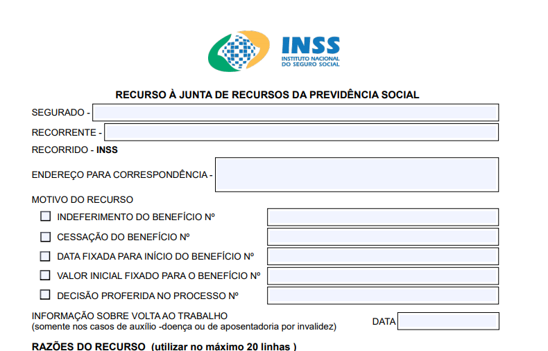 Formulário de Recurso Administrativo INSS